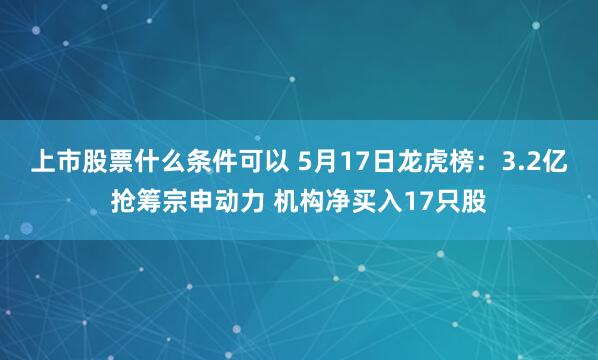 上市股票什么条件可以 5月17日龙虎榜：3.2亿抢筹宗申动力 机构净买入17只股